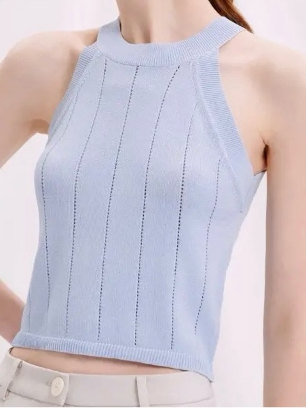 Petite Studio Powder Blue Knit Halter Tank